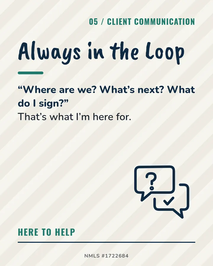 Slide 5: Always in the Loop. Where are we? What's next? What do I sign? That's what I'm here for.